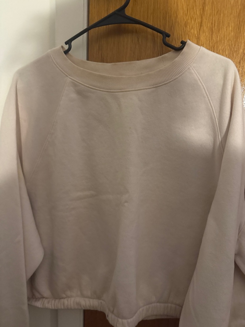 Cropped Crewneck Sweatshirt in Light Beige